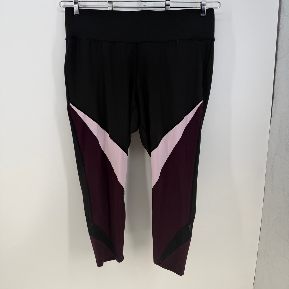 Livi Active Leggings Womens 22/24 Black Purple Colorblock Mesh Activewear Yoga